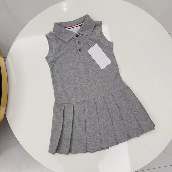 le ragazze vestono i vestiti della ragazza gonna della ragazza vestiti del bambino Risvolto senza maniche in puro cotone design estivo fasion abiti fibbia di lusso