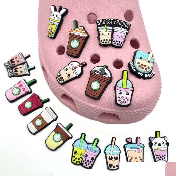 Acessórios dos desenhos animados PVC Bebida Leite Chá Charms Soft Borracha Sapato Decoração Fivela Clog Charme Pulseira Parte Entrega Drop Baby Dhmow