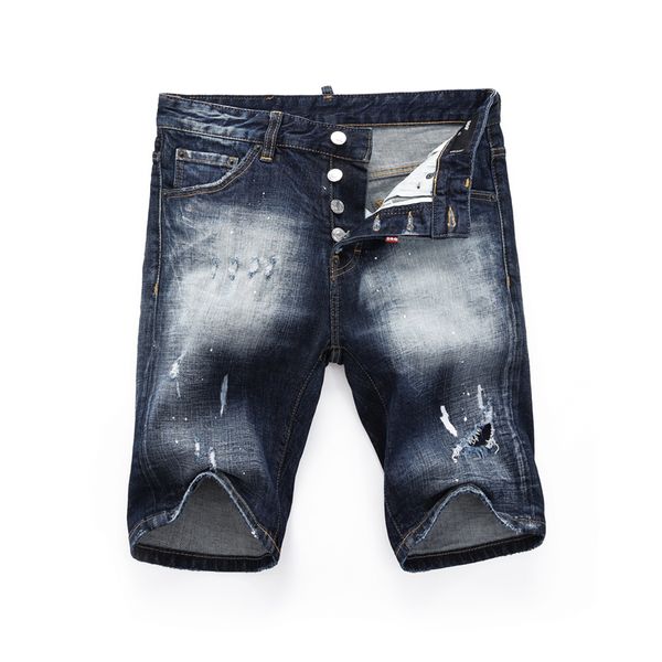 DSQ2 Cool Guy Short Men's Jeans Black Man Hip Hop Rock Moto Mens Design Разорванная джинсовая ткань DSQ Летние голубые джинсы короткие 400