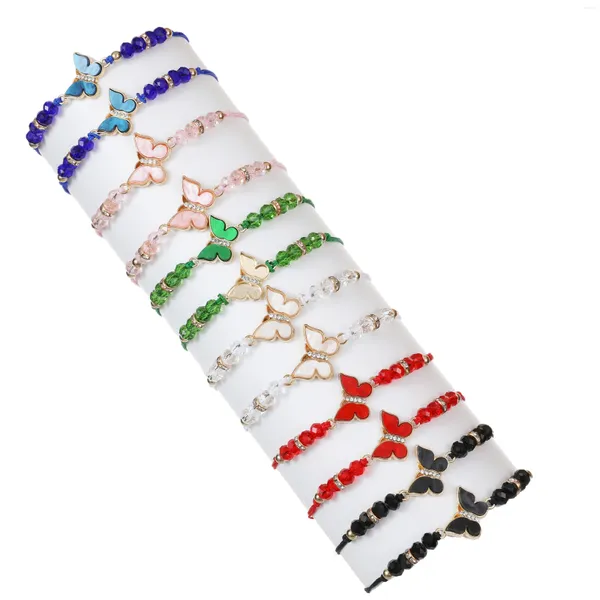 Charme Pulseiras 12pcs Cristal Borboleta Pulseira Frisada Handmade Trançado Ajustável Moda Jóias Meninas Amante Presente Atacado