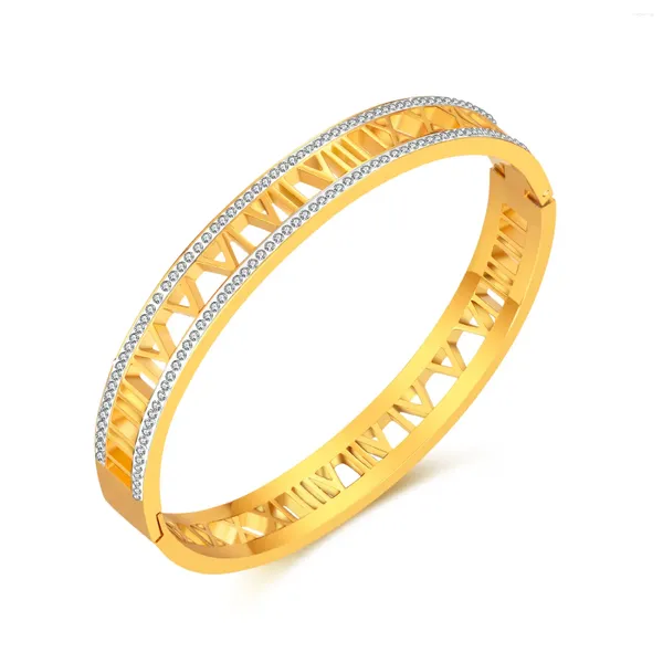 Bangle JHSL Mulheres Declaração Numerais Romanos Pulseiras Pulseiras Aço Inoxidável Cor Dourada Namorada Presente Moda Jóias