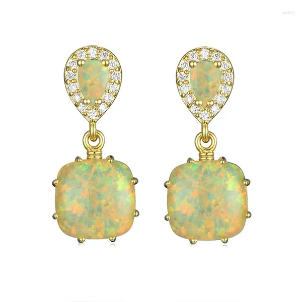 Dangle Ohrringe gelb Opal Square Stone Luxus weiblicher Wassertropfen Vintage Gold Farbe Hochzeit für Frauen Schmuck