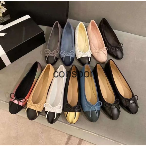 Scarpe firmate di alta qualità Ballerine classiche da donna channellies abito da sposa in pelle tweed panno bicolore giuntura fiocco rotondo moda estate festa sandali da donna