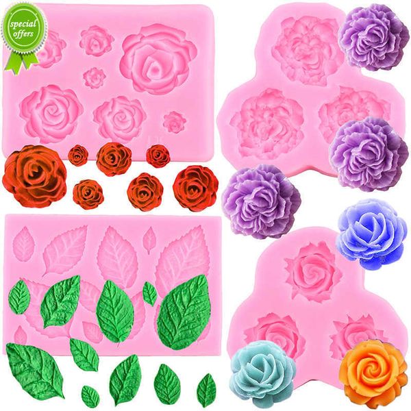 New Rose Flower Peony Stampo in silicone Strumenti per decorare torte nuziali Stampi per fondente al cioccolato Stampi in resina per caramelle a foglia DIY Cupcake Topper