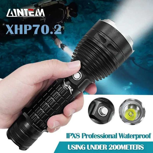 Meşaleler XHP70.2 Güçlü 8000lm sualtı 200m LED Tüplü Dalış Feneri Parlak 30W dalış Meşalesi IPX8 Su Geçirmez Dalış Lambası Lantern Q231130