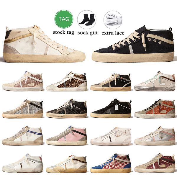 Luxus OG Mid Star Designer Freizeitschuhe Damen Herren Glitzer Vintage Plateau Sneakers Wildleder Silber Gold Nieten Rosa Zebra Italien Marke Handgefertigte flache Trainer