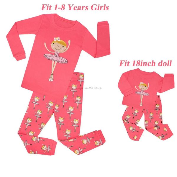 Pigiama di cotone Neonate Ragazzi Pigiama Set Ragazza e bambola 18 pollici Vestiti coordinati Inverno Rosa Pigiama carino Pigiama per bambini Set Pjs 231129