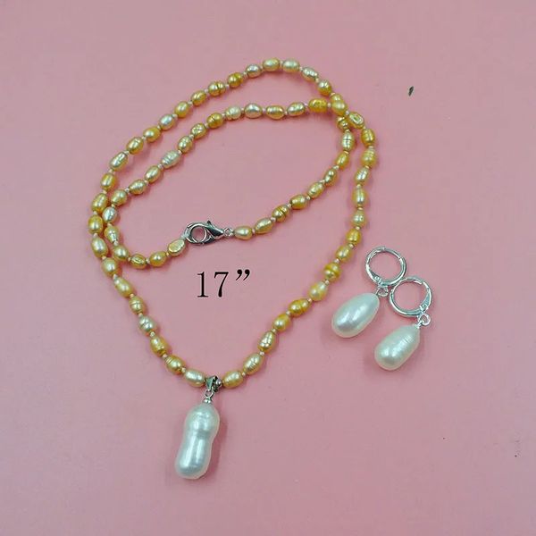 Set di gioielli da sposa Promozione Collana di perle barocche naturali da 4 mm Orecchini pendenti da 17 pollici Set classico 231130