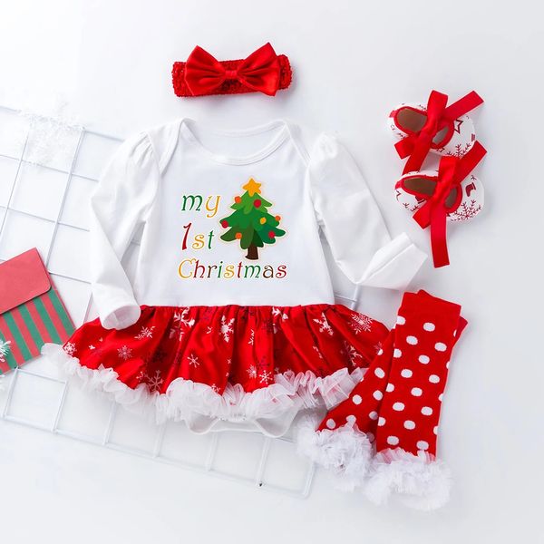 Set di abbigliamento 4 pezzi Abbigliamento nato Vestiti per neonati Set per ragazza di Natale Vestiti per neonati Vestito per ragazza Il mio primo per nati Ragazza Compleanno di un anno Ragazza 231129