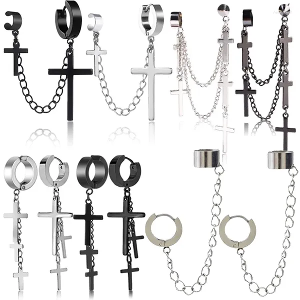 Baumeln Ohrringe 2 Stücke Punk Quaste Clip Kreuz Hoop Für Frauen Teenager Männer Ohr Manschetten Legierung Hip Hop Schmuck Geschenk Earing Metall Kette