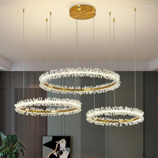 Lampadari Lampadario di cristallo di lusso nordico Anello moderno in oro Lampade a sospensione a LED Soggiorno Sala da pranzo Camera da letto Decorazioni per la casa Lustri Lampada a sospensione