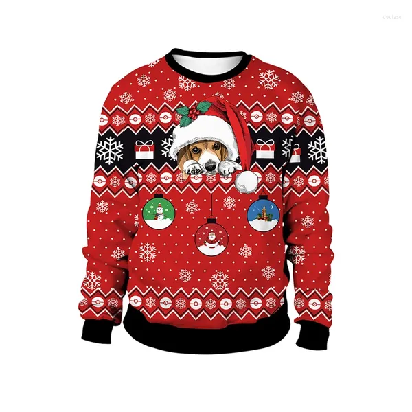 Мужские толстовки с капюшоном, рождественские пуловеры, свитера для мужчин, свитер с круглым вырезом и 3D принтом Санта-Клауса, верхняя одежда для пар, праздничные женские толстовки