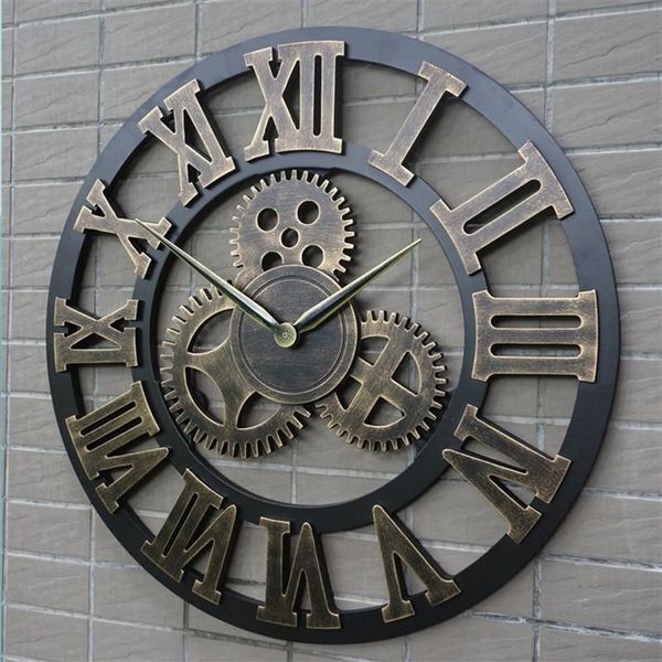 Retro Industrie Getriebe Wanduhr Dekorative Hängende Uhr Römische Ziffer Wand Dekor Quarz Uhren Wohnkultur236Y