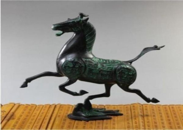 Estátua de bronze chinesa antiga e requintada, cavalo, mosca, andorinha, figuras 4000669
