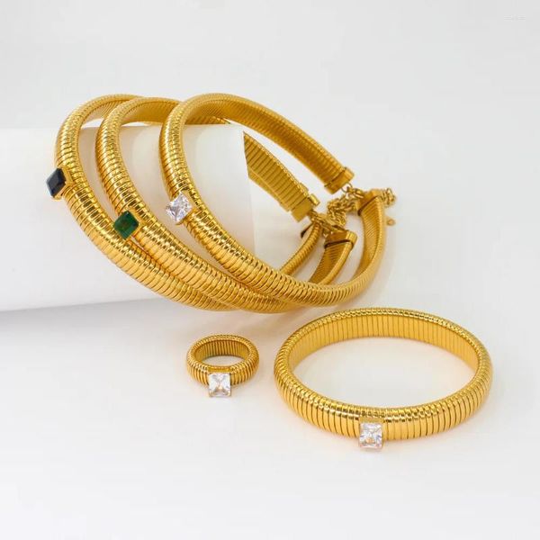 Set di orecchini per collana Sorxkcs Gioielli in stile punk di moda in acciaio inossidabile per donne Set di anelli di bracciali con ciondoli in zirconi rotondi