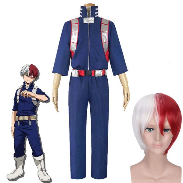 Meu herói academia todoroki shoto cosplay traje ou perucas adultos uniforme de combate ternos halloween carnaval trajes anime