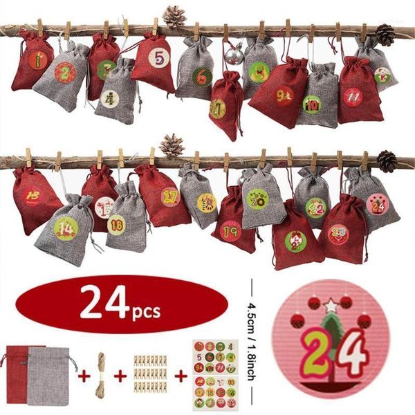 Weihnachtsschmuck Jahr Süßigkeitsbeutel Countdown-Kalender Geschenkbehälter Kinder-Leinenbeutel Baumdekoration1