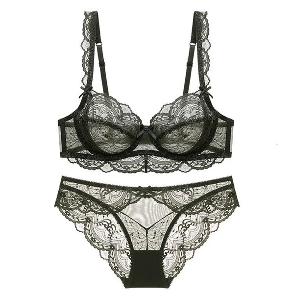 Set di reggiseni da donna in stile sexy set di biancheria intima ultra sottile trasparente ABCDE Cup completo di biancheria intima femminile taglie forti 231129