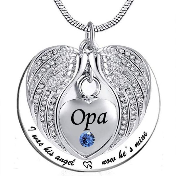 Unissex Angel Wing Birthstone Memorial Keepsake Ashes Urn Pendant Necklace 'Eu costumava ser o ângulo dele agora ele é meu' - 206j