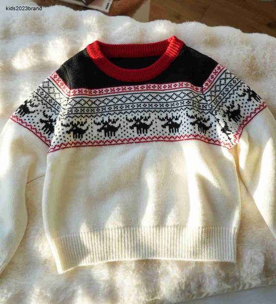 Neuer Kleinkind-Pullover, Elch-Jacquard-Kapuzenpullover für Jungen, Größe 100–160, Kinder-Designerkleidung, mehrlagiges Musterdesign, Baby-Pullover, 25. Nov