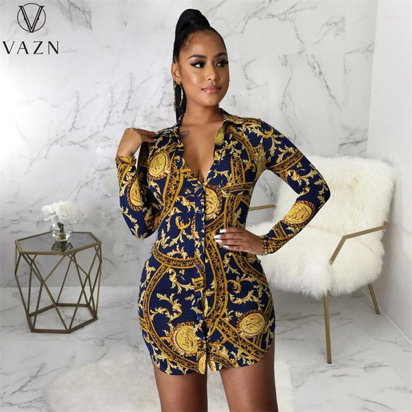 Freizeitkleider VAZN 2023 Street Leopard Full Sleeve Holiday V-Ausschnitt Elegant Party Sexy Club Birthday Dress Damenmode