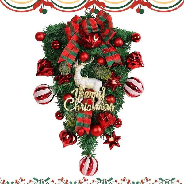 Flores decorativas guirlanda de natal com laço vermelho porta de inverno rena enforcamentos sem complicações decoração suprimentos presente perfeito