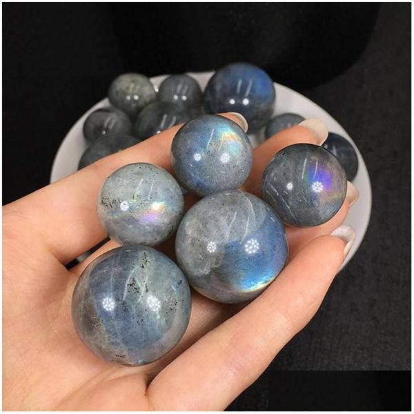 Novidade Itens Natural Cinza Moonstone Bola Polida 20-30mm Labradorite Pequena Esfera Redonda Cura Gemstone Home Decor Drop Delivery G Dhn12