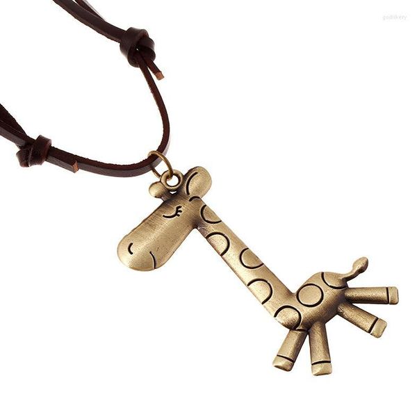 Anhänger Halsketten Vintage Retro lange Halskette Kette Legierung Giraffe Charme verstellbar Leder Statement Choker Männer Frauen Modeschmuck Geschenk