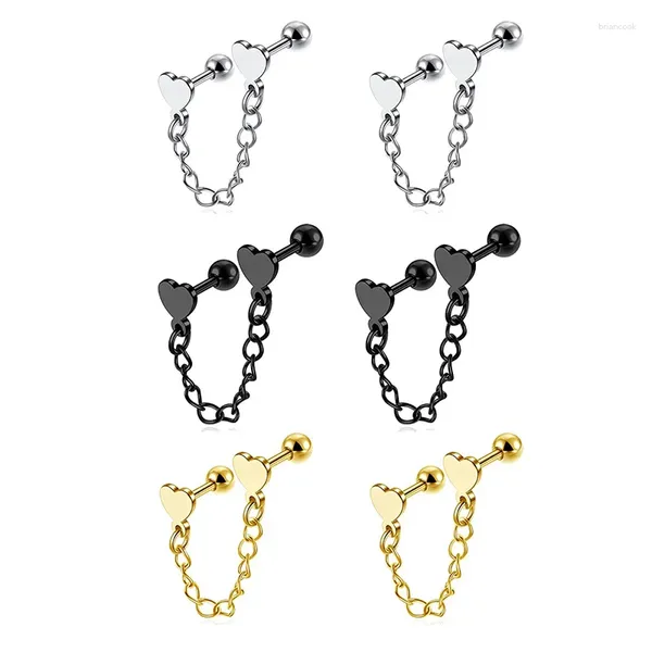 Orecchini a bottone 2 pezzi in acciaio inossidabile doppio cuore piercing borchie nappa catena a goccia bilanciere cartilagine gioielli per donna uomo