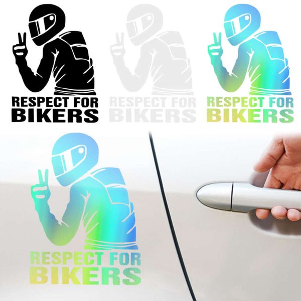 Atualizar respeito pelos motociclistas vinil 3d adesivos carro motocicleta bicicleta laser decalques reflexivos decoração do corpo automático adesivos engraçados 15x11cm