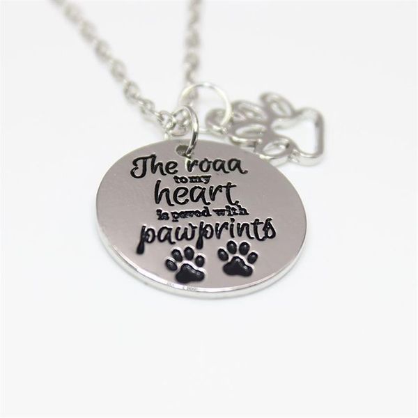 12pcs THE road to my heart is paved with pawprints DOG paw print Charms Pendant Necklace For Dog LOVER jewelry gift1988
