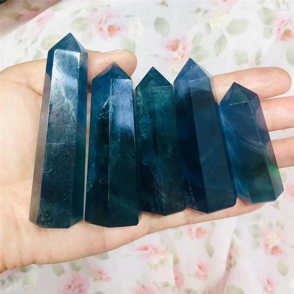 Estatuetas decorativas fengshui reiki cura cristal decoração para casa cristais ponto torre natural azul verde fluorite varinhas para venda