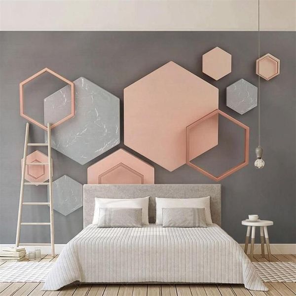 Wallpapers 3d estéreo hexagonal geométrico mural papel de parede moderno simples arte criativa pintura sala de estar tv fundo decoração 200k