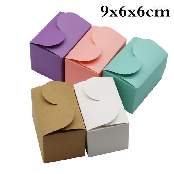 Sacchetti per gioielli 30 pz / lotto 9x6x6 cm Rettangolo colorato Scatola di caramelle di carta piccola Confezione regalo Bomboniera Cartone di cartone Kraft marrone