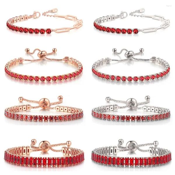 Link pulseiras vermelho zircão ajustável pulseira de tênis curto para mulheres homens deslumbrante corrente de cristal na mão moda jóias dropship atacado