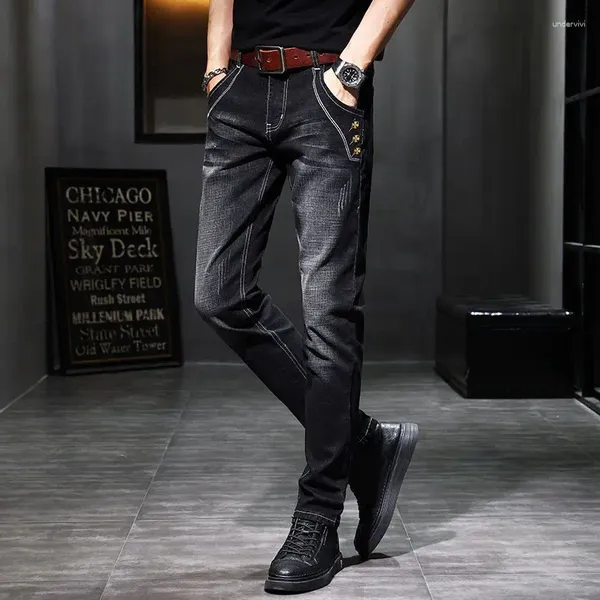 Männer Jeans Hosen Enge Rohr Gerade Mann Cowboy Hosen Dünne Elastische Stretch Schwarz Slim Fit 2023 Mode Casual Xs kleidung