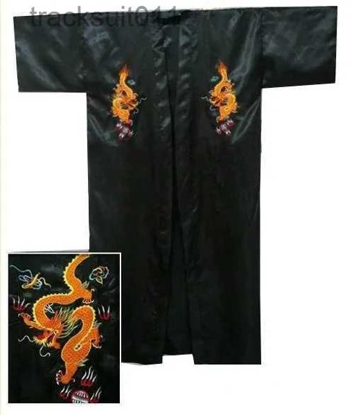 Мужские халаты, горячая распродажа, черный китайский мужской атласный шелковый халат с вышивкой, кимоно, банное платье, размер дракона, S, M, L, XL, XXL XXXL, доставка S0103-A L231130