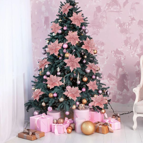 Fiori secchi Natale Stella di Natale artificiale Fiore Albero Decorazioni glitter Decorazioni finte Ornamenti Oro Natale Stelo Stelle di Natale Matrimonio 231130