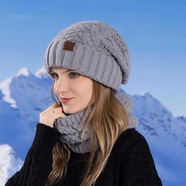 Conjunto de pescoço de inverno para feminino protetor de orelha frio e quente chapéu de malha