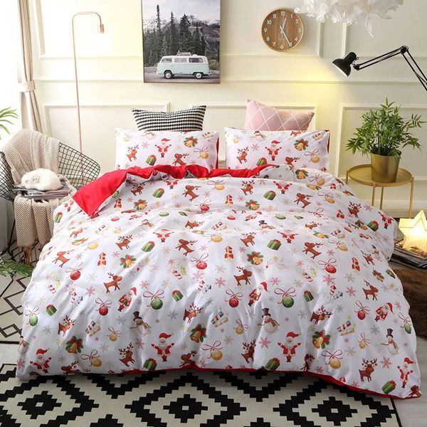 Set biancheria da letto Set copripiumino natalizio Fiocco di neve Alce Reineer Albero Queen King Set biancheria da letto Twin Single Bambino Kid Adulto Anno regalo 231129