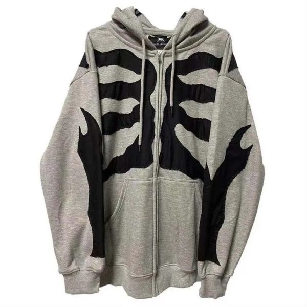 Kadın Hoodies Sweatshirts Gotik Kadınlar Vintage Siyah Şeritler Baskı Hip Hop Ceket Zipup Uzun Kollu Sonbahar Kış Sokak Giyim Palto Y2K gevşek 231129