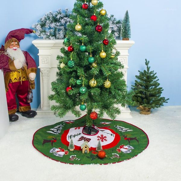 Decorazioni natalizie Gonna ad albero in poliestere imitazione verde prato da 100 cm Decorazioni per le renne 2023 Anno Festival Supplies1