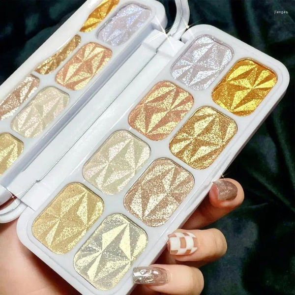 Cílios postiços diamante alto brilho pérola sombra paleta vestir pó blush placa glitter ouro prata hightlighter