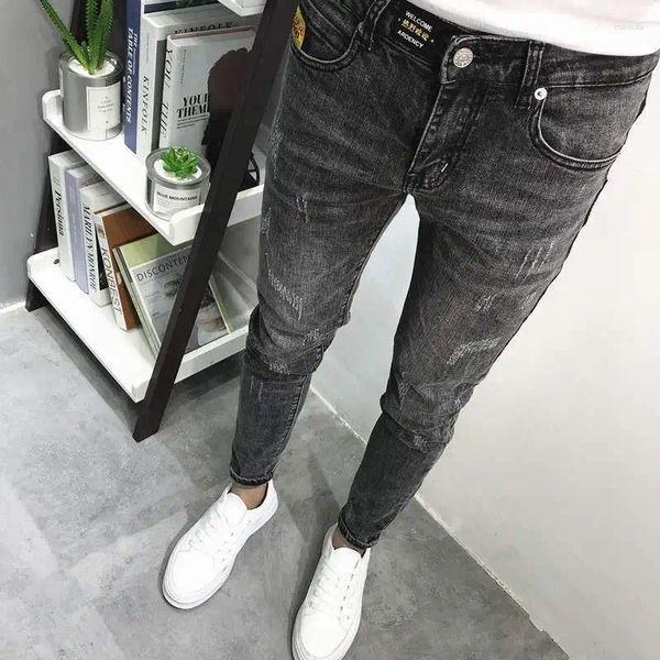 Herren Jeans Hose Slim Fit abgeschnitten männliche Cowboy Hose Skinny für Männer schwarz enge Röhre Winter Y 2k Vintage Herbst Kleidung Frühling Y2k