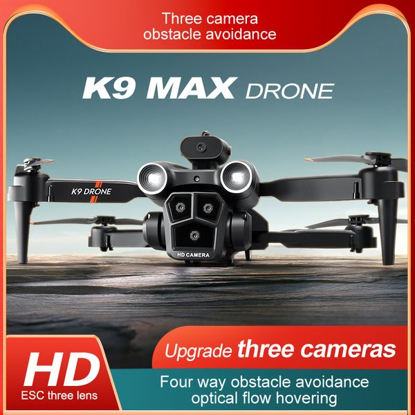 K9 max hd esc 3 câmera mini drone profissional fluxo óptico pairando dron quatro lados evitar obstáculos quadcopter rc brinquedo drones presentes