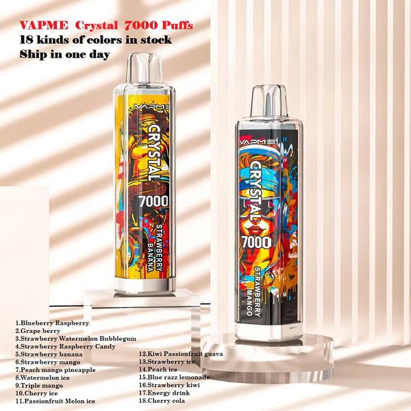 Vendita all'ingrosso della fabbrica Originale VAPME CRYSTAL 7000 Soffi monouso Vape 14ml Preriempita 650mAh Batteria RGB MESH Sigarette a spirale PK utco 7000 18 tipi di colori