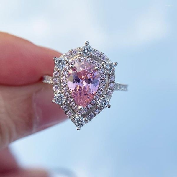 Anéis de cluster 925 prata esterlina criou moissanite rosa safira aquamarina gemary wedding noivado de noivado de jóias finas presente