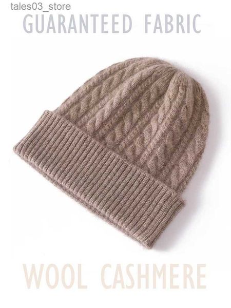 Beanie / Skull Caps 35% Cashmere Blend Grueso Vintage Cable Gorros Mujeres Sólido Dobladillo acanalado Suave Gorro de punto Sombrero Lana Otoño Invierno Cálido Skull Caps Q231130