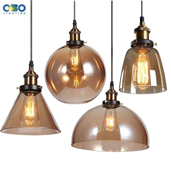 Lâmpadas pendentes Vintage Clear/Tea Color Glass Shade Lamp Cord 1-1.5m Wire Room Modern Dining Light E27 110 240V