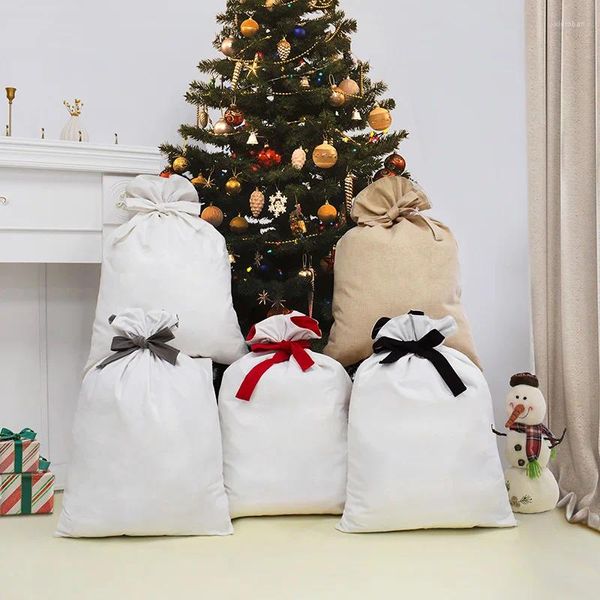 Decorações de Natal 2024 vendendo 5 cores veludo santa saco com grandes pompons sublimação sacos de presente de pelúcia ano de natal